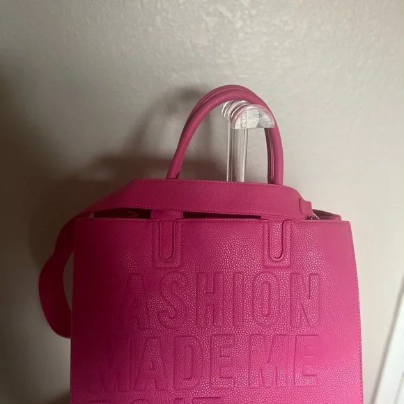 HOUSE OF REHAB  BLACK OWNED Pink FAUX LEATHER PEBBLE MEDIUM tote - Picture 7 of 17